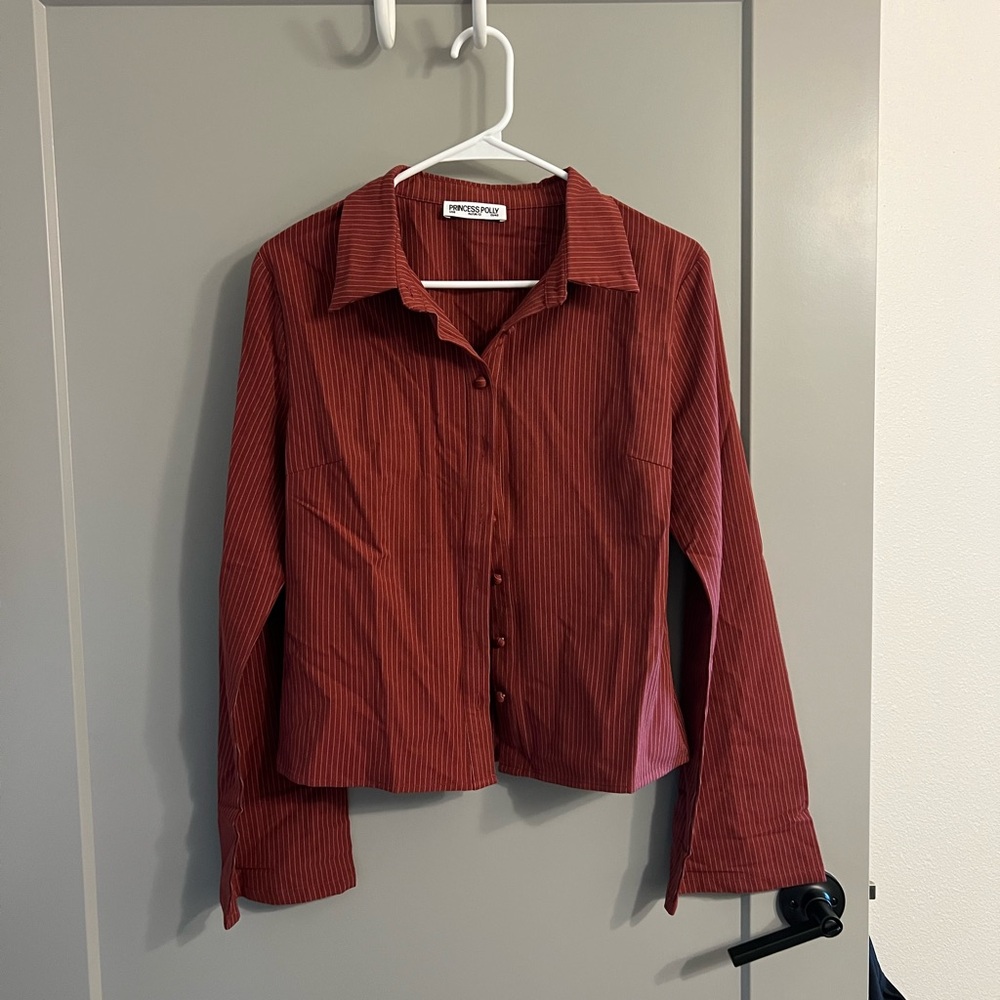 Princess Polly Red Anni Pinstripe Shirt